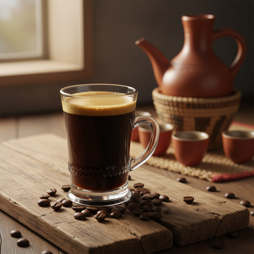 Cup of Ethiopia Natural coffee with fruit-forward color